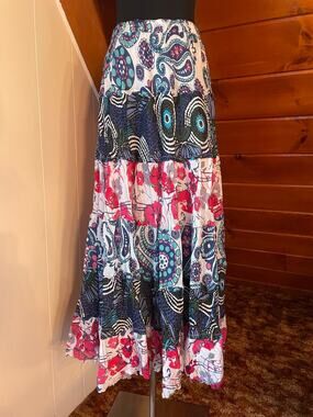 Multicolor Patchwork Style 100% Cotton Maxi Skirt Boho sz S